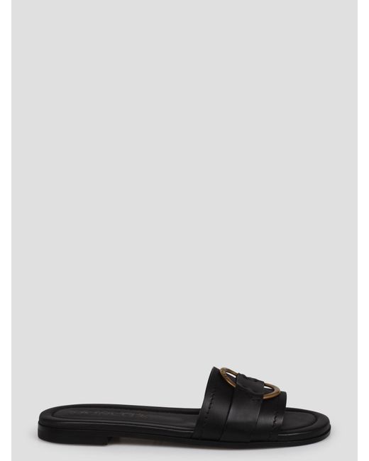 Moncler Black Bell Leather Sliders