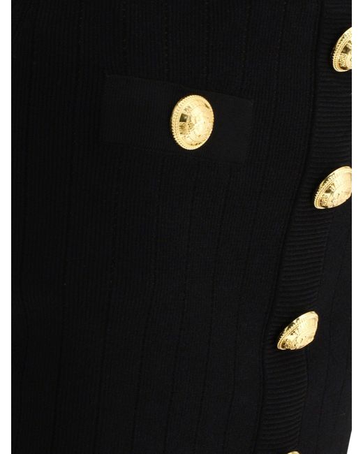 Balmain Black Ribbed Skirt With Buttons