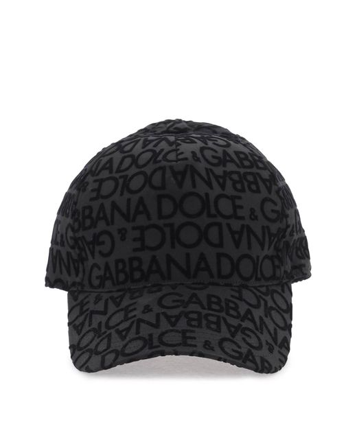 Cappello Baseball Con Logo Lettering Floccato di Dolce & Gabbana in Black da Uomo