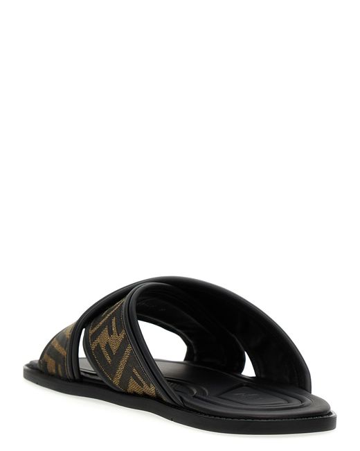 Fendi Black Ff Canvas & Leather Sandal for men
