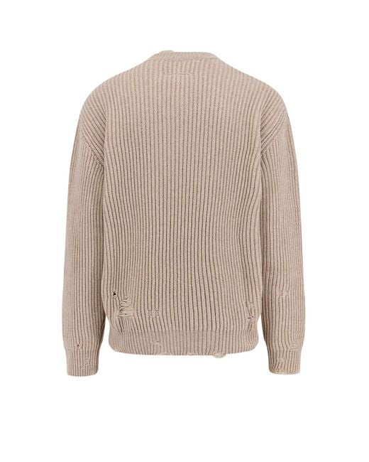 MM6 by Maison Martin Margiela Natural Wool Blend Sweater With Distressed Effect for men