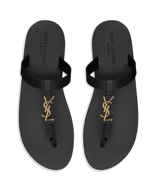 Saint Laurent Brown Leather Cassandre Thong Slippers for men