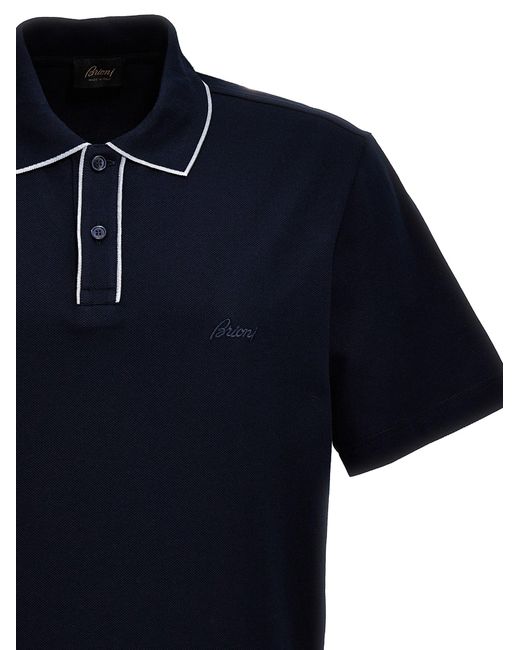Logo Embroidery Shirt Polo Blu di Brioni in Blue da Uomo