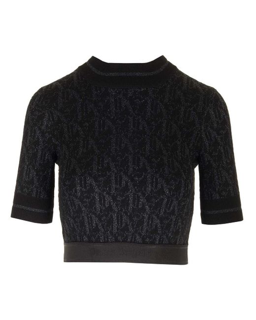 Palm Angels Black Lurex Knit Top With Monogram Tops