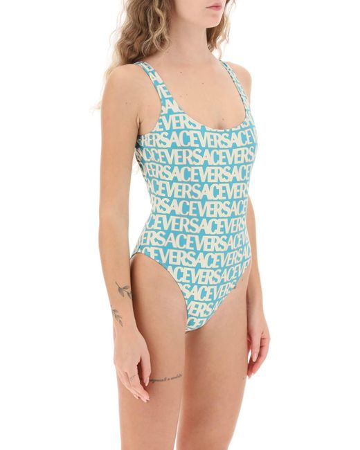 Versace Blue Allover One Piece Swimwear