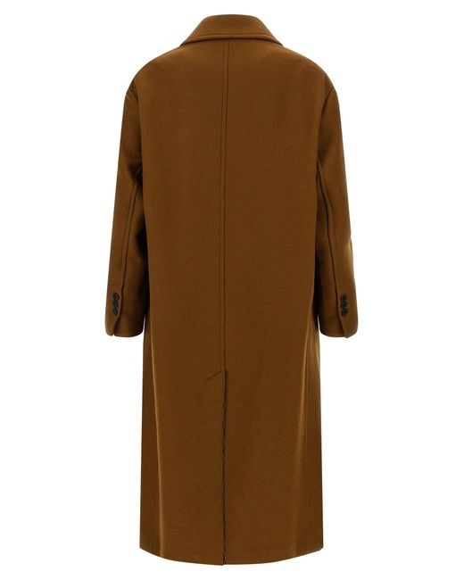 AMI Brown Double-Breasted Virgin Wool Coat With Peak Lapels for men