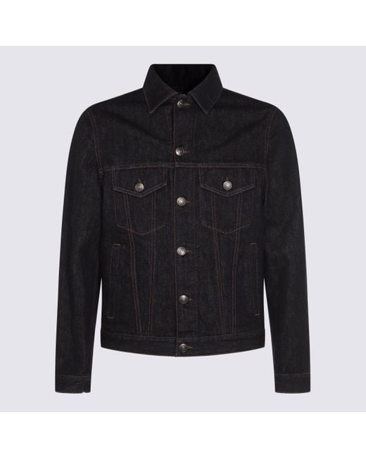 Brunello Cucinelli Black Dark Cotton Denim Jacket for men