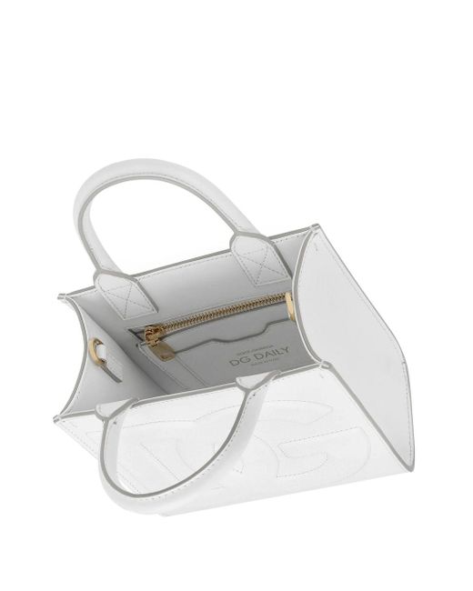 Dolce & Gabbana White Mini Dg Daily Shopping Bag In Calf Leather With Front Logo