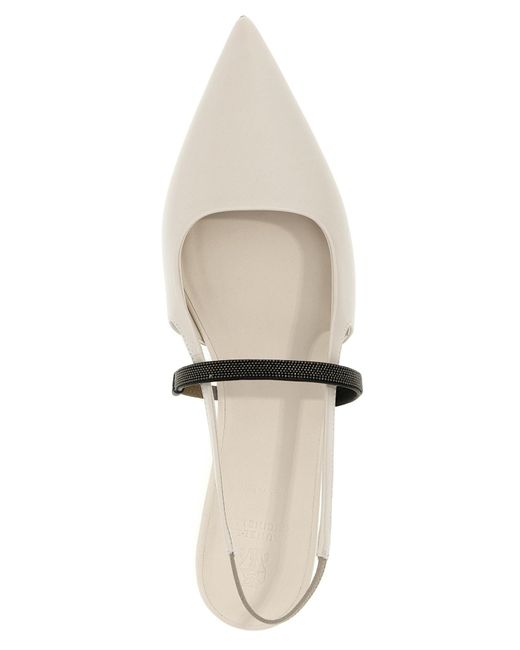 Monile Flat Shoes Marrone di Brunello Cucinelli in White