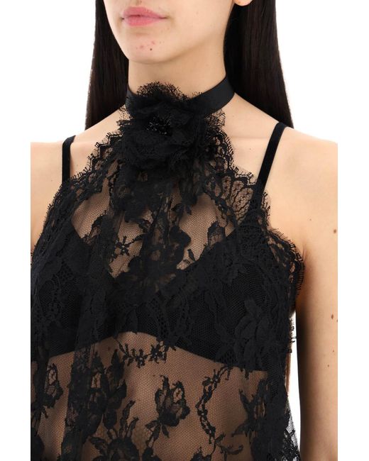 Dolce & Gabbana Black "Chantilly Lace Top With Flower Detail