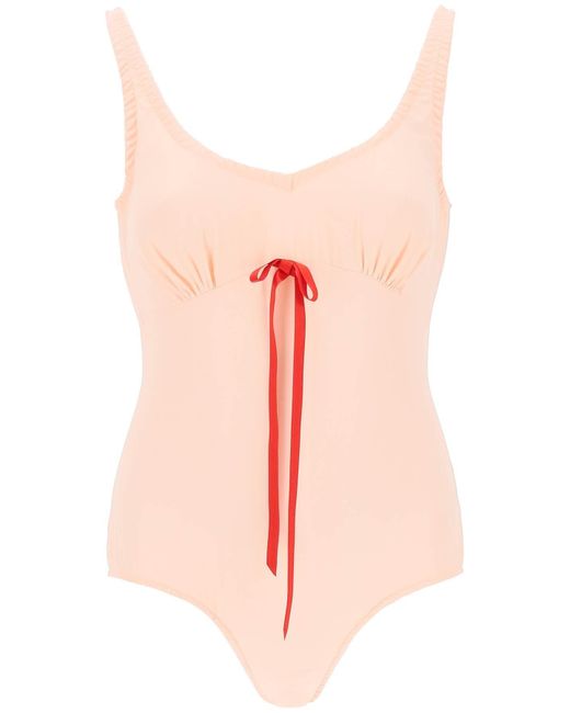 Simone Rocha Pink Silk Blend Bodysuit With Bow Detail