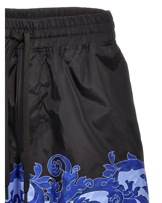 Print Nylon Bermuda Shorts Bermuda, Short Nero di Versace in Blue da Uomo