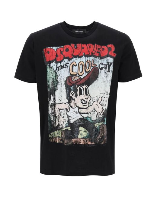 DSquared² Black T Shirt With Graphic Print for men