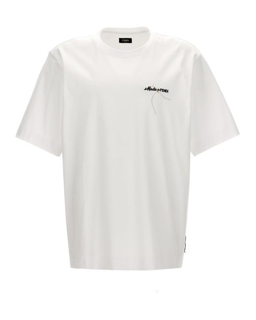 Fendi White Logo Embroidery T-Shirt for men