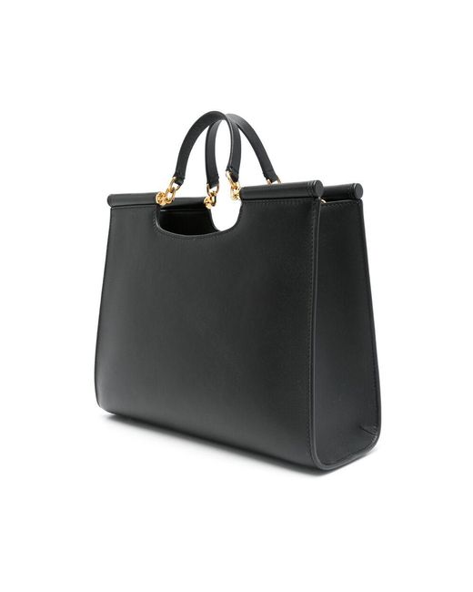 Dolce & Gabbana Black Calfskin Tote Bag With Adjustable Shoulder Strap