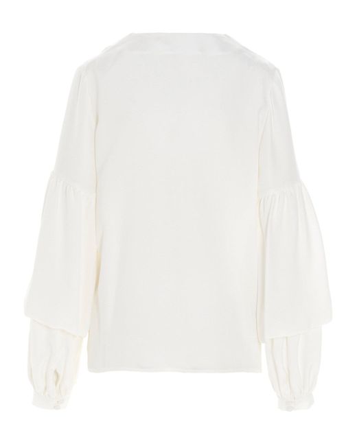 DI.LA3 PARI' White Puff-sleeve Silk Shirt Shirt And Blouse