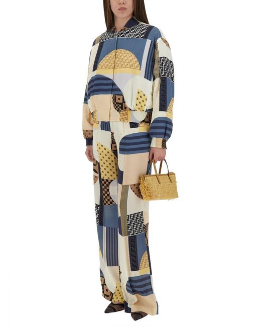 Patchwork Silk Pantaloni-Donna di Fendi in Blue