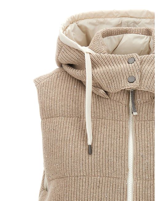 Sequin Knit Vest Gilet Beige di Brunello Cucinelli in Natural