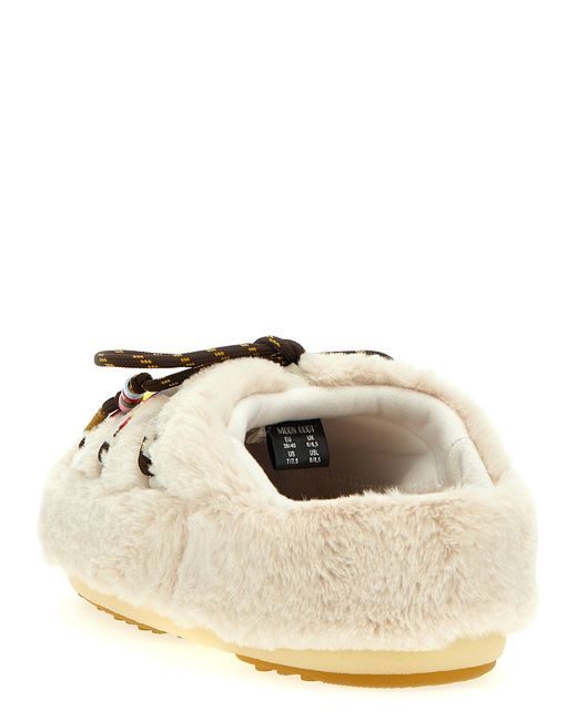 Faux-Fur Beads Flat Shoes Bianco di Moon Boot in Natural