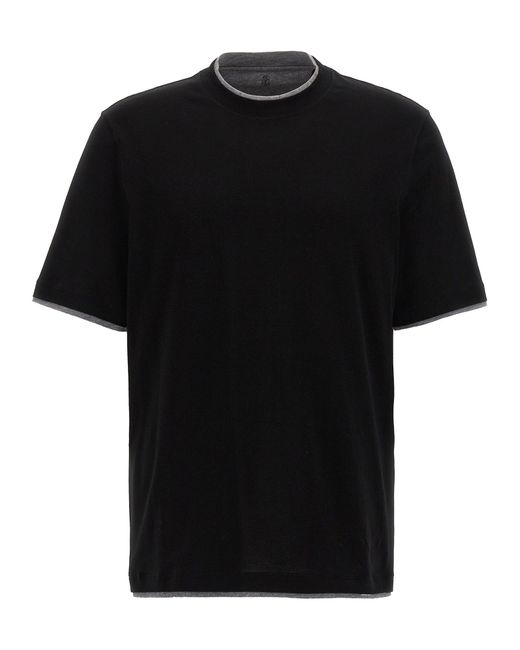 Brunello Cucinelli Black Double Hem T-Shirt for men