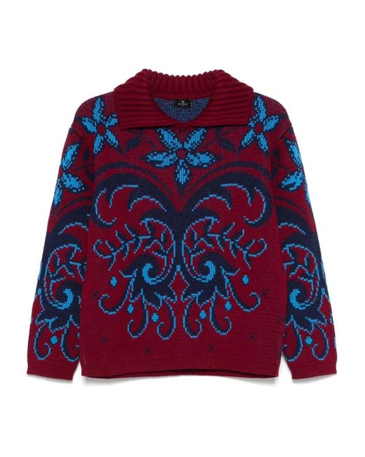 Etro Red Patterned Sweater With A Collar