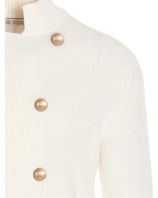 Brunello Cucinelli White Double Breast Cardigan Sweater, Cardigans for men