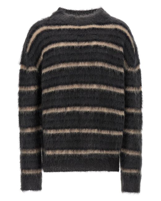 Marni Black Brushed Mohair Sweater With Gauze Stripe Pattern for men
