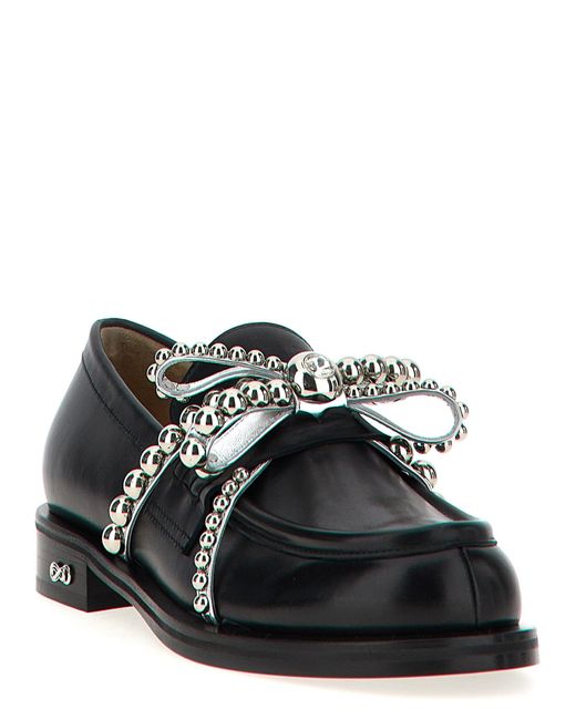 Mach & Mach Black 'Crystal Studs' Loafers