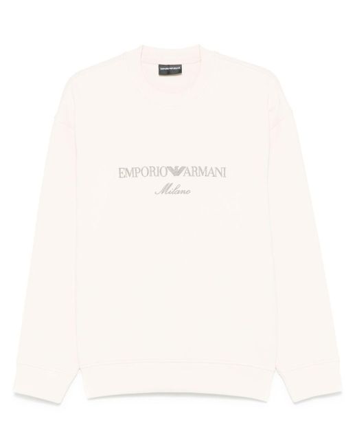 Emporio Armani White Embroidered-Logo Sweatshirt for men