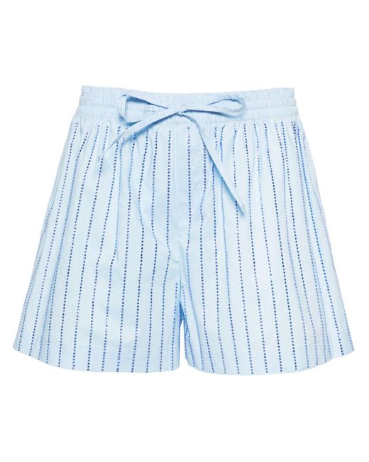 GIUSEPPE DI MORABITO Blue Short Striped Shorts With Rhinestones
