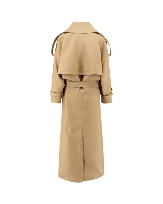 Gucci Natural Wool And Silk Crepe Coat With All-Over Gg Motif