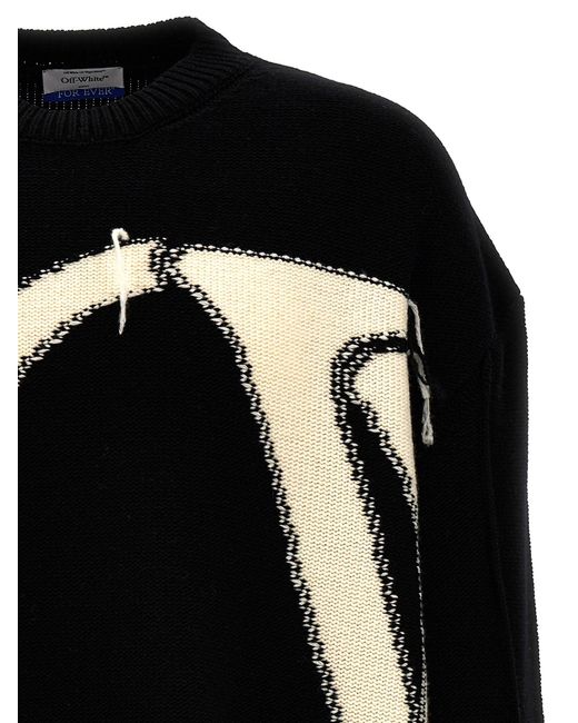 Pullover oversize in lana effetto consumato con logo a intarsio di Off-White c/o Virgil Abloh in Black da Uomo