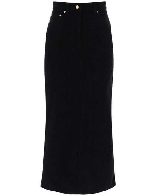 Ganni Corduroy Column Skirt in Black | Lyst