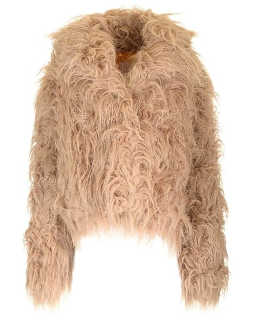 BECAGLI Brown Fur Effect Wool Coat Coats