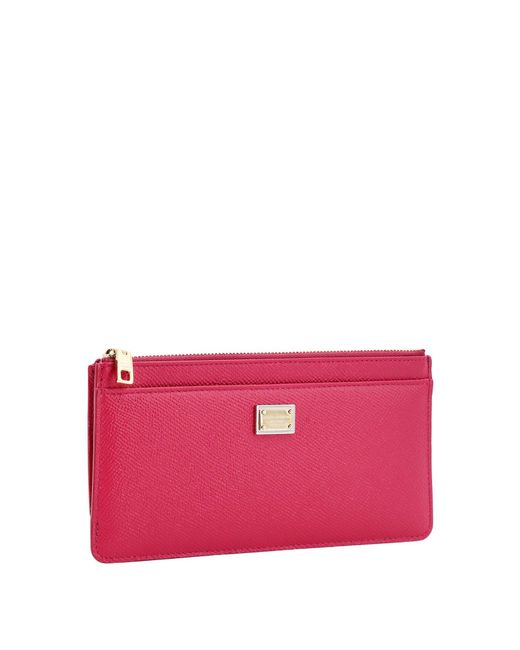 Dolce & Gabbana Pink Leather Card Holder With Metal Logo