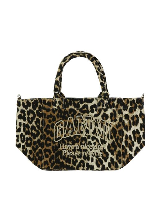 Ganni Black "Leopard" Tote Bag
