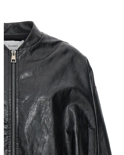 Nude Black Eco Leather Bomber Jacket Casual Jackets, Parka
