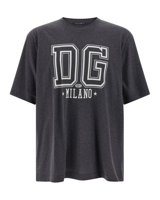Dolce & Gabbana Black Flocked Print T-Shirt for men
