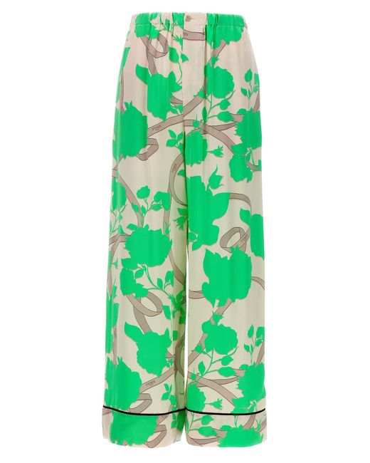 Fendi Green Graphic-print Silk Palazzo Trousers