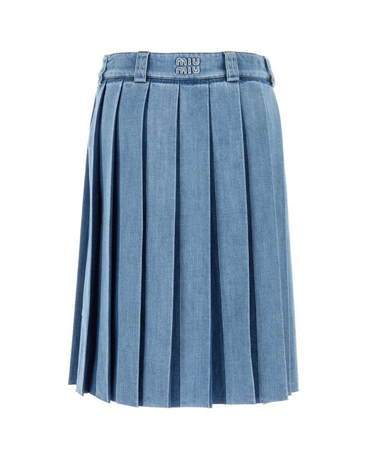 Miu Miu Blue Denim Pleated Skirt