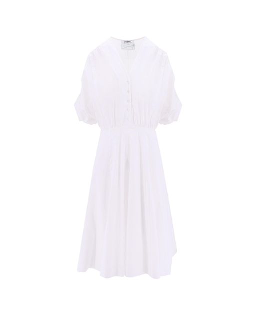 Vivetta White Sustainable Cotton Dress With Cut-out Details