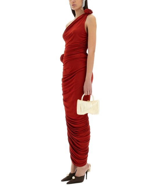 Magda Butrym Red Draped Midi Skirt With Intricate Ruching