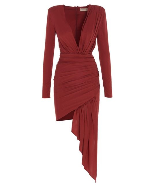 Alexandre Vauthier Red Draped Silk Dress Dresses