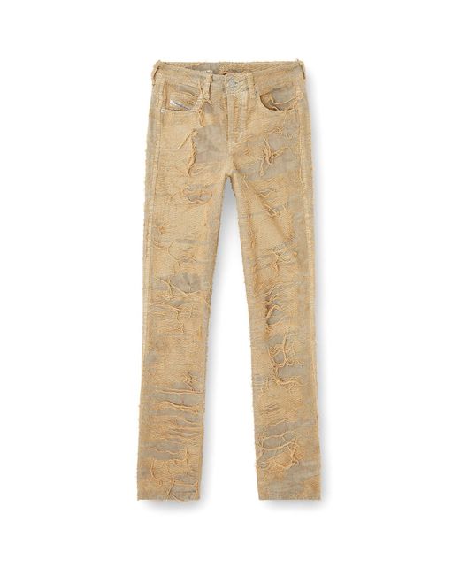 DIESEL Natural D-Jiann Denim Trouser With Double Jacquard Fabric Distressed Effect
