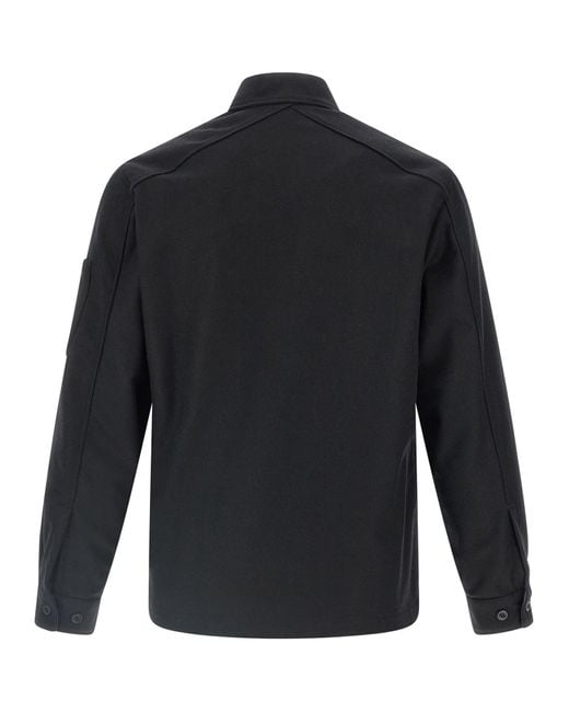 C P Company Blue Unlined Wool Overshirt With Classic Shirt Collar for men