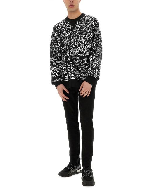 Versace Jeans Couture Black Sweatshirt With Logomania Print for men