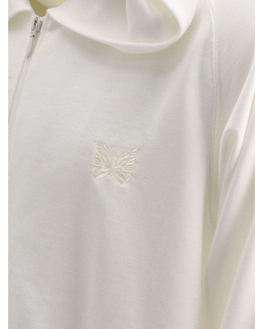 Needles White Embroidered Zippered Sweatshirt for men