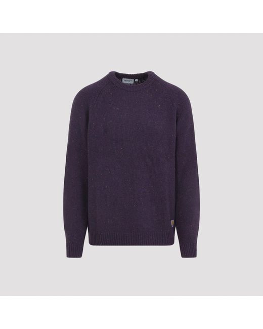 Carhartt Blue Knitted Wool Blend Sweater With Round Neck for men