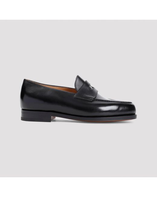 John Lobb Black Premium Leather Loafers With Comfortable Heel Height for men