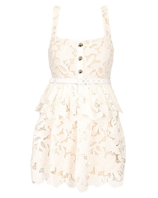 Self-Portrait Natural Lace Tiered Mini' Dress